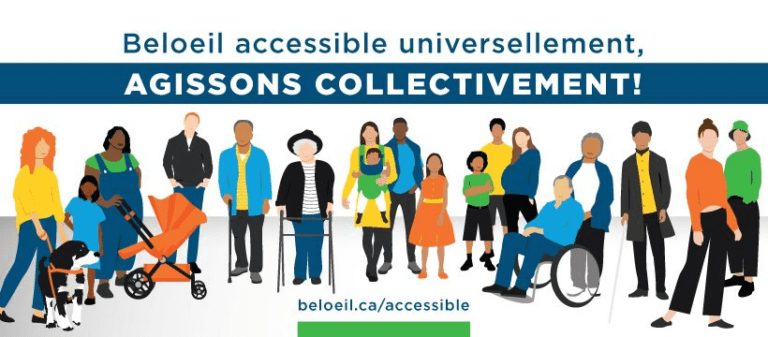 Visuel créé par la Ville de Beloeil illustrant les différents besoins de la population en lien avec l'accessibilité universelle.