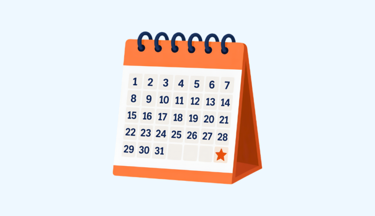 Illustration d’un calendrier de table orange affichant les jours du mois.